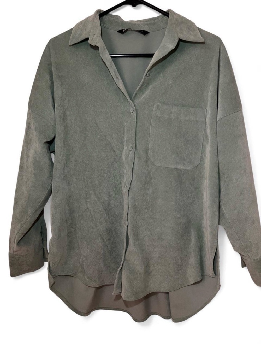 Zara Olive Green Suede-Look Button Down Shirt
